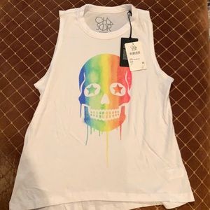 Chaser white tank with multi color skull NWT